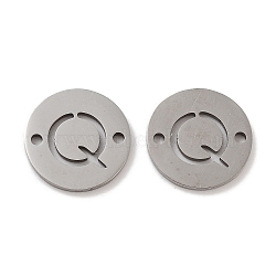 Non-Tarnish 201 Stainless Steel Hollow Flat Round Links, Letter Connector Charms, Stainless Steel Color, Letter Q, 12x1mm, Hole: 1.2mm(FIND-R149-03Q-P)