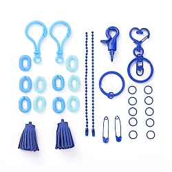 DIY Keychain Making, with Spray Painted Brass Split Key Rings, Brass Swivel Clasps, Iron Heart Key Clasps, Eco-Friendly Iron Ball Chains with Connectors and Acrylic Linking Rings, Blue, 31pcs/set(DIY-X0293-69D)