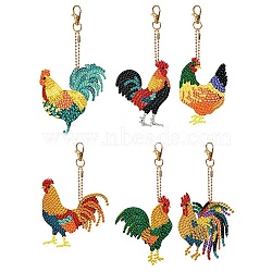 Rooster DIY Diamond Painting Pendant Decoration Kits, Including Acrylic Board, Pendant Decoration Clasp, Bead Chain, Rhinestones Bag, Diamond Sticky Pen, Tray Plate and Glue Clay, Mixed Color, 70x50mm(PW-WG73715-01)