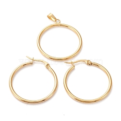 304 Stainless Steel Jewelry Sets, Hoop Earrings and Pendants, Ring, Golden, Hoop Earrings: 31x29x2mm, Pin: 0.6x1mm; Pendant: 33x29x2mm, Hole: 6x3mm(SJEW-G077-30G-C)