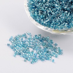 11/0 Two Cut Glass Seed Beads, Hexagon, Silver Lined Round Hole, Cyan, Size: about 2.2mm in diameter, about 4500pcs/50g(X-CSDB23)