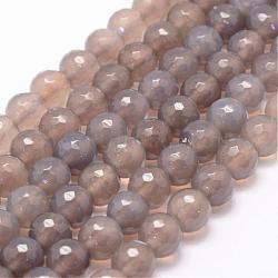 Natural Grey Agate Bead Strands, Round, Grade A, Faceted, 10mm, Hole: 1mm, about 37~38pcs/strand, 14.5 inch(G-K155-D-10mm-F01)