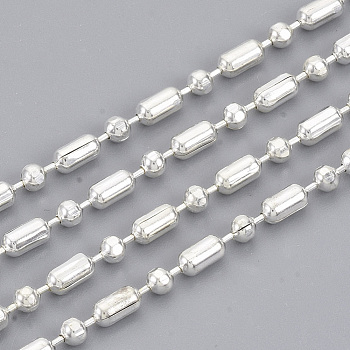 Brass Ball Chains, Ball & Bar Faceted Beaded Chains, Long-Lasting Plated, Soldered, with Spool, Cadmium Free & Lead Free, Silver, 4.6x2.3mm and 2.3mm, about 16.4 Feet(5m)/roll