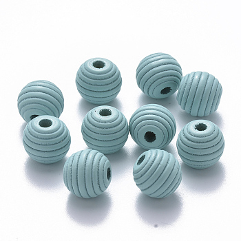 Painted Natural Wood Beehive Beads, Round, Light Sky Blue, 12x11mm, Hole: 3.5mm