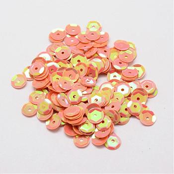 Plastic Paillette Beads, Semi-cupped Sequins Beads, Center Hole, Orange, 12x0.5mm, Hole: 1mm
