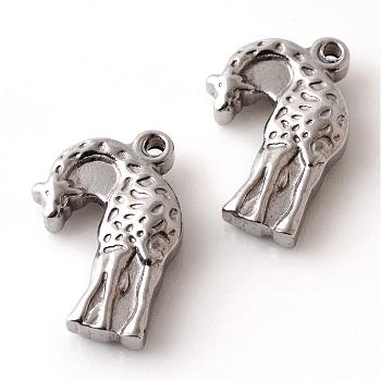 201 Stainless Steel Pendants, Giraffe, Stainless Steel Color, 17.5x12x4mm, Hole: 1.5mm