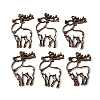 Alloy Open Back Bezel Pendants, For DIY UV Resin, Epoxy Resin, Pressed Flower Jewelry, Christmas Reindeer/Stag, Antique Bronze, 49x28x2.5mm, Hole: 2mm