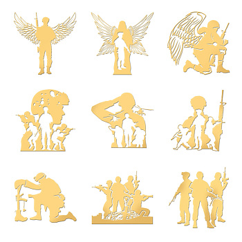 Nickel Decoration Stickers, Metal Resin Filler, Epoxy Resin & UV Resin Craft Filling Material, Golden, Soldier, Human, 40x40mm, 9 style, 1pc/style, 9pcs/set