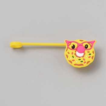 PVC & Silicone Dustproof Straw Cap, Cartoon Donut with Glasses Straw Tip Cover, Yellow, 81mm, Donut: 27x29x14mm, Hole: 8mm