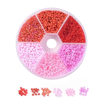 6 Colors 12/0 Glass Seed Beads, Frosted Colors & Opaque Colours & Trans. Colors Rainbow & Ceylon, Round, Red, 12/0, 2mm, Hole: 1mm, 60g/box, about 3960pcs/box