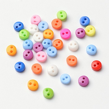 Multi Colour DIY Handcraft Buttons For Dolls Clothes, Flat Round, Resin Button, Mixed Color, about 6mm in diameter, hole: 1mm, about 2500pcs/bag