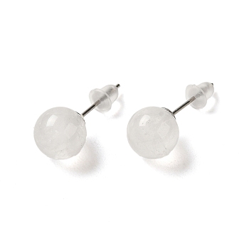 Natural Quartz Crystal Stud Earrings, with Alloy Pins, Round, 20.5x8mm