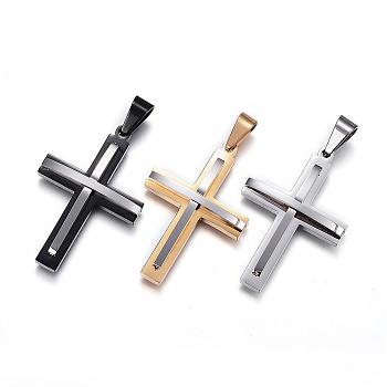 304 Stainless Steel Pendants, Cross, Mixed Color, 38.5x25.5x5.5mm, Hole: 7x5mm