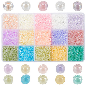 150g 15 Colors Imitation Jade Glass Round Seed Beads, for Jewerly Making, Ornament Accessories, Mixed Color, 2x1.5mm, Hole: 0.7mm, 10g/color