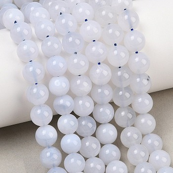 Natural Blue Chalcedony Beads Strands, Round, 10~10.5mm, Hole: 1mm, about 37pcs/Strand, 15.35 inch(39cm)