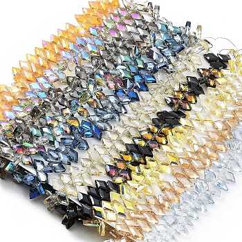Electroplate Rhombus Glass Beads Strands, Faceted, Mixed Color, 13x8x4mm, Hole: 1.2mm, about 99~100pcs/strand, 15.35''(39cm)