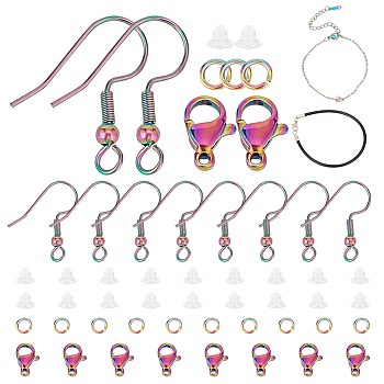 Jewelry Making Kits, including 10Pcs Earring Hooks, 100Pcs Jump Rings, 10Pcs Lobster Claw Clasps, 4Pcs 2 Style Bracelets, 40Pcs Ear Nuts, Mixed Color, 164pcs/box