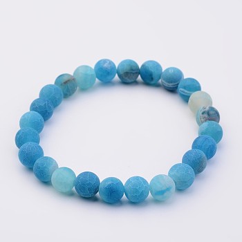 Natural Weathered Agate Stretch Beads Bracelets, Dodger Blue, 2 inch(50mm)