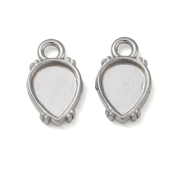 304 Stainless Steel Pendant Cabochon Settings, Teardrop Charms, Stainless Steel Color, 13x8x2mm, Hole: 2mm