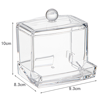 Transparent Plastic Storage Box, for Cotton Swab, Cotton Pad, Beauty Blender, Rectangle, Clear, 9.3x8.3x10cm