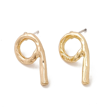 Brass Number Stud Earrings with 925 Sterling Silver Pins for Women, Num.9, 21.5x11.5mm, Pin: 0.7mm