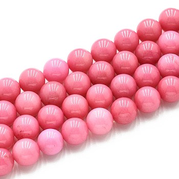 Natural Quartz Beads Strands, Dyed, Round, Imitation Rhodonite, Hot Pink, 10~10.5mm, Hole: 1~1.2mm, about 37~38pcs/strand, 14.76~15.16 inch(37.5~38.5cm)