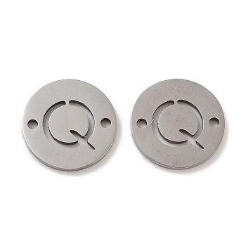 201 Stainless Steel Hollow Flat Round Links, Letter Connector Charms, Stainless Steel Color, Letter Q, 12x1mm, Hole: 1.2mm
