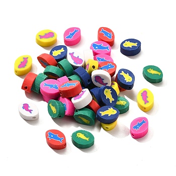 Handmade Polymer Clay Beads, Oval, Mixed Color, 8x10.5x4mm, Hole: 1.7mm