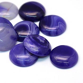 Dyed Natural Striped Agate/Banded Agate Cabochons, Half Round/Dome, Mauve, 24~25x6~7mm