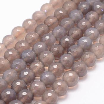 Natural Agate Bead Strands, Round, Grade A, Faceted, 10mm, Hole: 1mm, about 37~38pcs/strand, 14.5 inch