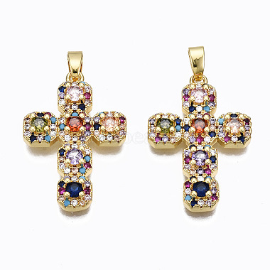 Real 16K Gold Plated Colorful Cross Brass+Cubic Zirconia Pendants