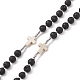 Natural Lava Rock & Synthetic Turquoise Cross Rosary Bead Necklace(NJEW-JN04202)-6
