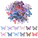 60Pcs 12 Colors  Polyester Butterfly Ornament Accessories, with Rhinestones, Mixed Color, 32x45x3mm, 5pcs/color(FIND-SP0004-59)