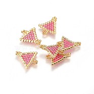 MIYUKI & TOHO Handmade Japanese Seed Beads Links, Loom Pattern, Triangle, Hot Pink, 16~17x14~14.5x1.7mm, Hole: 1.5mm(SEED-A027-X08)