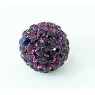 Polymer Clay Rhinestone Beads, Pave Disco Ball Beads, Grade A, Half Drilled, Round, Amethyst, PP9(1.5.~1.6mm), 6mm, Hole: 1.2mm(RB-H284-6MM-Half-204)