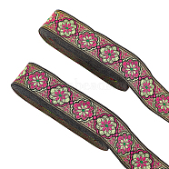 Ethnic Style Embroidery Polyester Ribbons, Jacquard Ribbon, Tyrolean Ribbon, Garment Accessories, Flower Pattern, Cerise, 1-3/8 inch(34mm), 0.5mm, about 7.66 Yards(7m)/pc(OCOR-WH0070-10F-08)