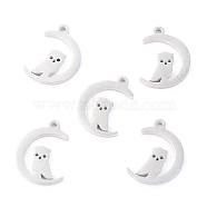 304 Stainless Steel Charms, Laser Cut, for Halloween, Moon with Owl, Stainless Steel Color, 12x9x1.1mm, Hole: 1mm(STAS-O142-40P)