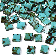 2-Hole Opaque Glass Seed Beads, Antique Style, Rectangle, Medium Turquoise, 5x4.5~5.5x2~2.5mm, Hole: 0.5~0.8mm(SEED-N004-001-A03)