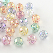 Round AB Color Transparent Acrylic Beads, with Colorful Glitter Powder, Mixed Color, 14mm, Hole: 2mm(X-TACR-D005-14mm-M)