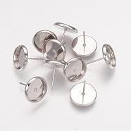 Brass Stud Earring Settings, Nickel Free, Platinum, Tray: 10mm, 12x0.8mm(KK-H021-1N-NF)