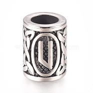 304 Stainless Steel European Beads, Large Hole Beads,  Column with Letter, Antique Silver, Letter.U, 13.5x10mm, Hole: 6mm(OPDL-G010-06AS-02U)
