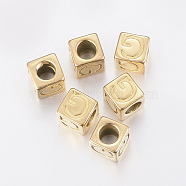 304 Stainless Steel Large Hole Letter European Beads, Horizontal Hole, Cube with Letter.G, Golden, 8x8x8mm, Hole: 5mm(STAS-H428-01G-G)