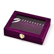 Wooden Rectangle Jewelry Boxes, Covered with Velvet, with Glass and Iron Clasps, Purple, 20x15.7x4.7cm(OBOX-L001-05D)