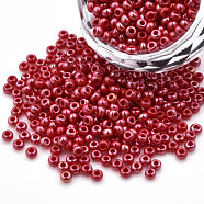 8/0 Czech Opaque Glass Seed Beads, Lustered, Round, Red, 3x2mm, Hole: 1mm, about 500g/bag(SEED-N004-003A-19)