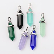 Bullet Imitation Jade Glass Pointed Pendants, with Alloy Findings, Mixed Color, 39x12mm, Hole: 3x4mm(G-F295-01)