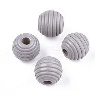 Painted Natural Wood Beehive Beads, Round, Light Grey, 12x11mm, Hole: 3mm(WOOD-S049-04A-08)