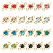 24Pcs 12 Colors 304 Stainless Steel Rhinestone Connector Charms, Golden, Flat Round, Mixed Color, 12x6.5x4mm, Hole: 2mm, 2pcs/color(STAS-UN0041-20)