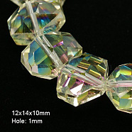Electroplate Glass Beads, Half Plated, Faceted, Hexagon, Clear, 14x12x10mm, Hole: 1mm(EGLA-D025-5)
