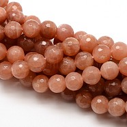 Grade AAA Natural Gemstone Sunstone Faceted Round Beads Strands, 6mm, Hole: 1mm, about 62pcs/strand, 15.5 inch(G-E251-35-6mm)