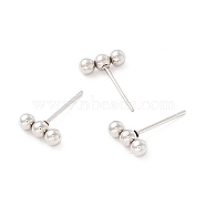201 Stainless Steel Beaded Horizontal Bar Stud Earrings with 316 Stainless Steel Pin for Women, Stainless Steel Color, 9x3mm, Pin: 0.6mm(X-STAS-K238-01P)